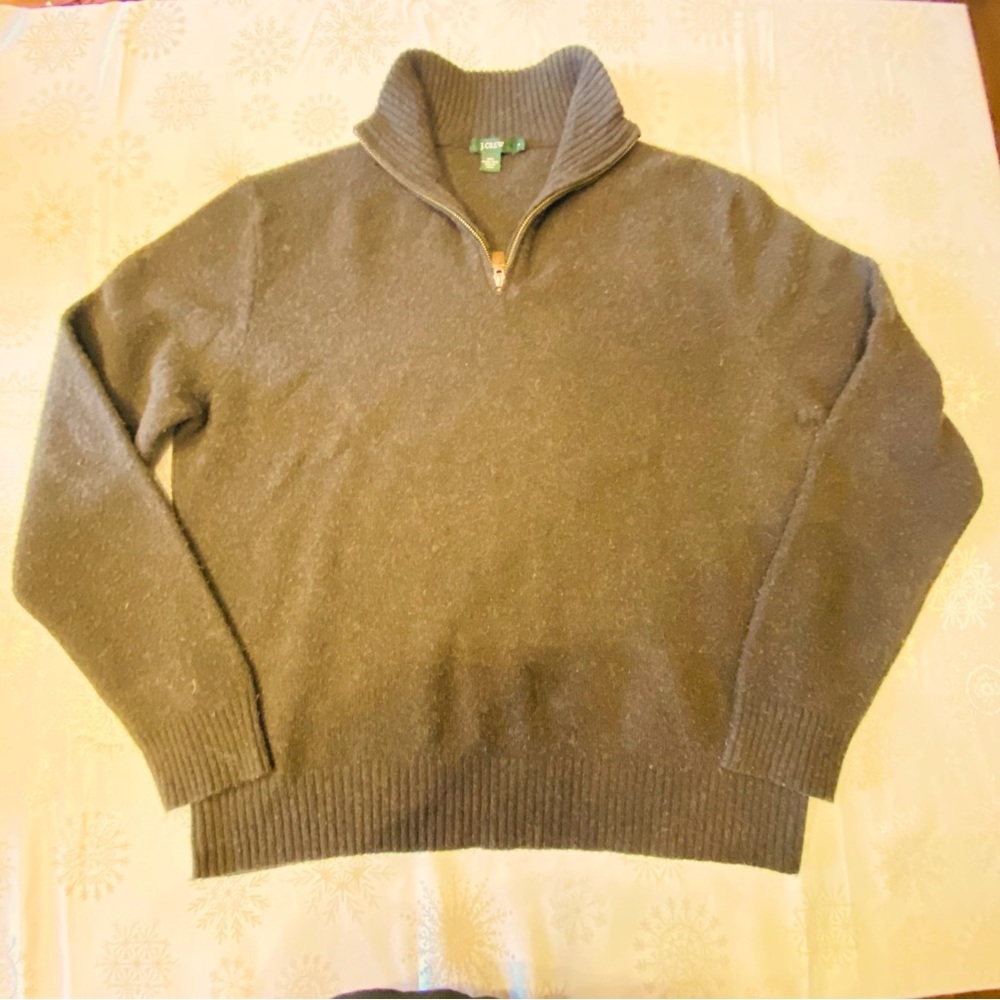 J.CREW 1/4 Zip 100% Lambs Wool Mock Neck Chocolate Brown sweater  Large